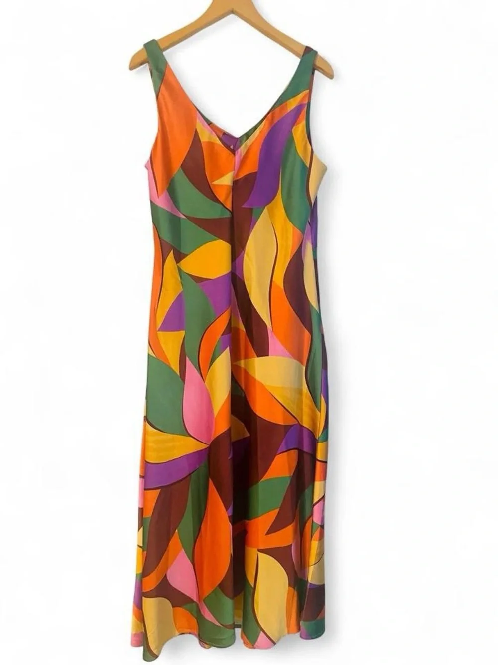 NWT Joie Bessia Satin Abstract Leaf Print V-Neck Slip Maxi Dress M